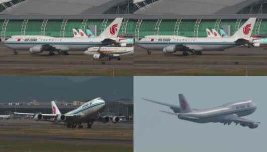 中国国航波音747-8客机降落起飞片段高清在线视频素材下载