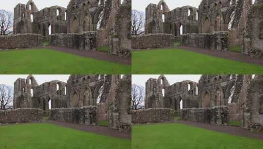 古老的苏格兰修道院低角度向上平移高清在线视频素材下载