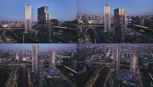 航拍杭州数智恒生中心夜景高清在线视频素材下载
