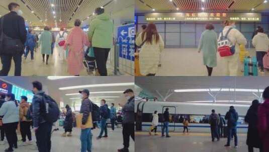 上海虹桥火车站春运乘客人流视频素材高清在线视频素材下载