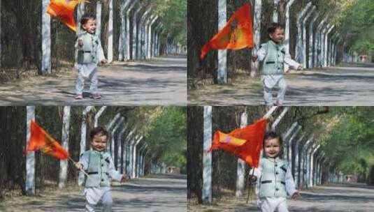 孩子在白天从平角拿着拉玛勋爵偶像走圣藏红高清在线视频素材下载