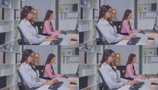 在办公企业工作的亚洲美女女商人呼叫中心。高清在线视频素材下载