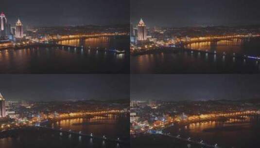 青岛海滨 栈桥 老城区 夜景航拍高清在线视频素材下载