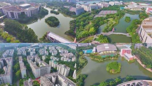 广州大学校园航拍风景风光大学城高清在线视频素材下载