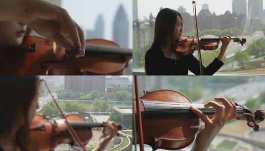 小提琴家窗前演奏唯美镜头1高清在线视频素材下载