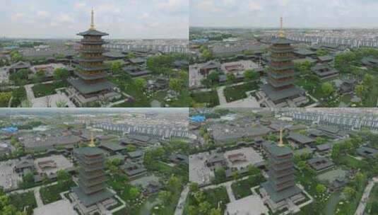 上海宝山寺寺庙中式建筑航拍高清在线视频素材下载