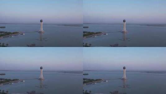 常州西太湖揽月湾日转夜航拍延时摄影高清在线视频素材下载