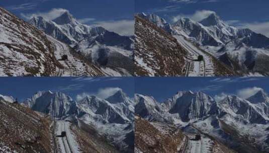 四川甘孜州雅哈垭口贡嘎群山高空航拍高清在线视频素材下载