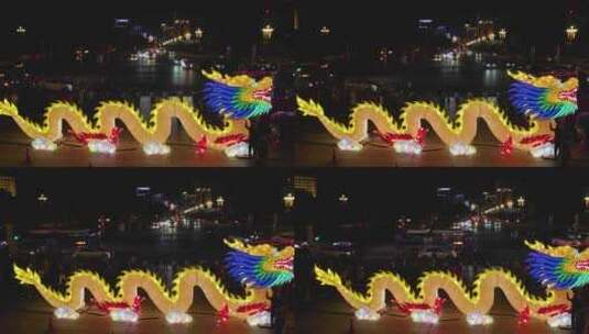 2024龙年春节湖南株洲市神农广场龙灯4k航拍高清在线视频素材下载