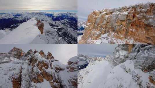 FPV无人机航拍雪山森林雪景滑雪场蓝天白云高清在线视频素材下载
