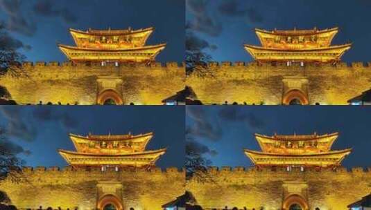云南省大理市大理古城南门夜景4k视频高清在线视频素材下载
