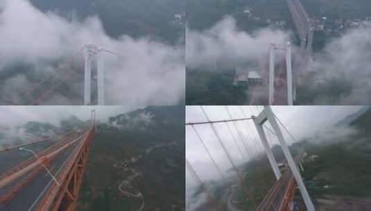 坝陵河大桥fpv穿越机航拍贵州桥梁云海高清在线视频素材下载