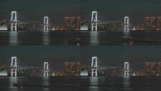 晚上，汽车和车辆驶过城市旁边的吊桥高清在线视频素材下载