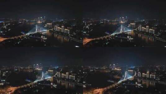 福州三县洲大桥夜景航拍闽江大桥灯光车流高清在线视频素材下载