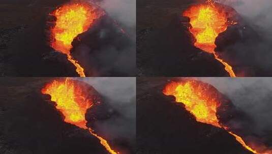 近距离观察雷克雅内斯半岛戏剧性火山喷发的高清在线视频素材下载