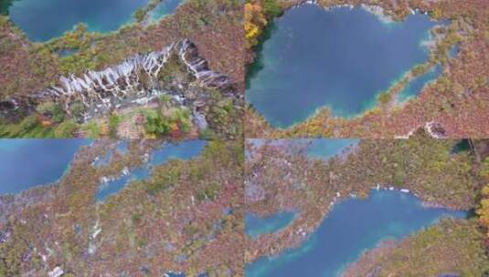 航拍九寨沟秋天诺日朗瀑布镜海彩林水景秋景高清在线视频素材下载