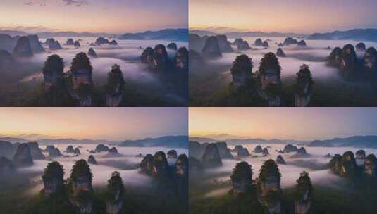 张家界云海缭绕的峰林景观高清在线视频素材下载