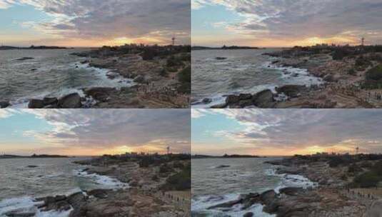 航拍汕尾红海湾的唯美日落高清在线视频素材下载