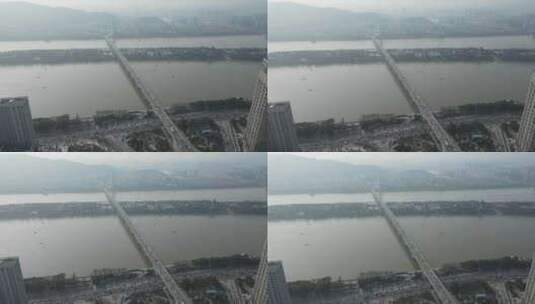 航拍长沙城市湘江橘子洲大桥高清在线视频素材下载