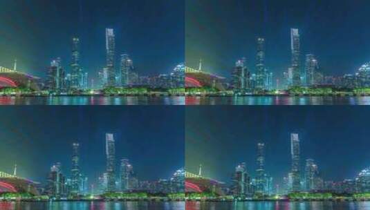 广州国际灯光节珠江新城摩天大楼夜景灯光秀高清在线视频素材下载