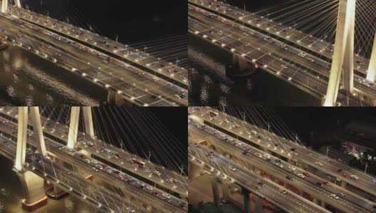 广州洛溪大桥晚高峰夜景车流航拍高清在线视频素材下载