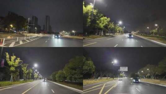 城市夜晚夜景开车第一视角汽车窗外沿途风景高清在线视频素材下载