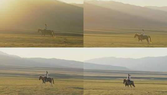 那拉提草原上骑马的少女高清在线视频素材下载