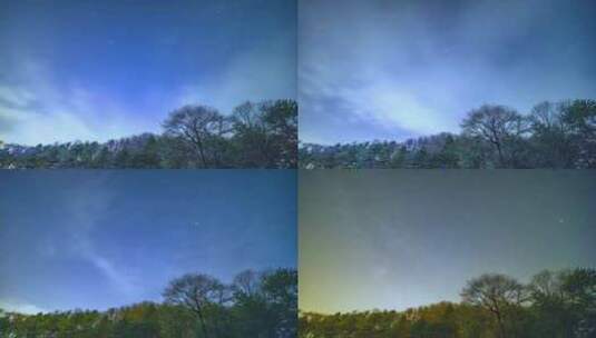 夜晚山林树木星空流星延时高清在线视频素材下载