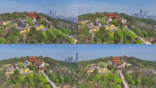 航拍春天云龙湖风景区兴化禅寺,徐州寺庙高清在线视频素材下载