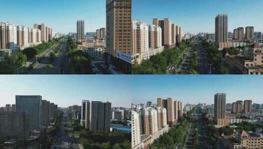 山东潍坊城市风光交通城市大景高楼建筑航拍高清在线视频素材下载