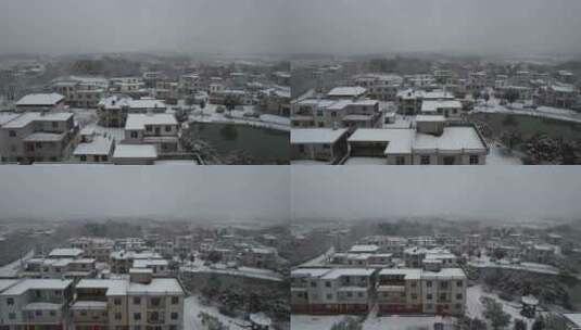 江西小镇农村冬季下雪高空航拍高清在线视频素材下载