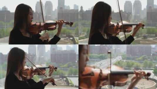 小提琴家窗前演奏唯美镜头2高清在线视频素材下载