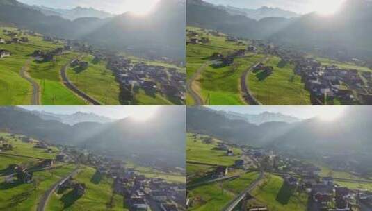 阳光下的瑞士龙疆小镇高清在线视频素材下载