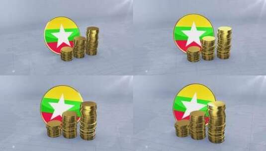缅甸国旗与普通金币塔高清在线视频素材下载