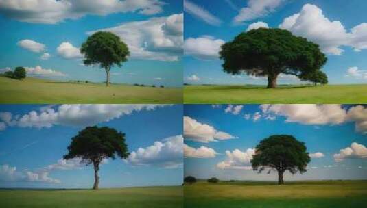 草原草地天际线一棵树合集高清在线视频素材下载