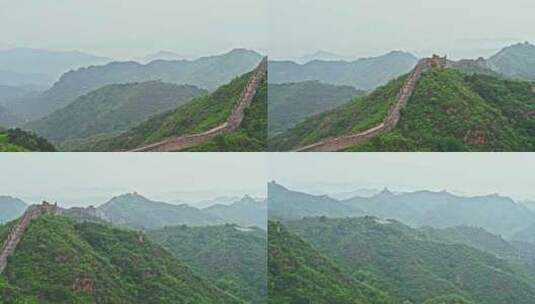 夏季金山岭长城早晨阴雨雾气风光高清在线视频素材下载