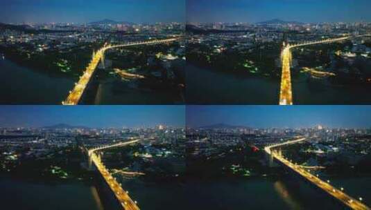 南京长江大桥黄昏航拍高清在线视频素材下载