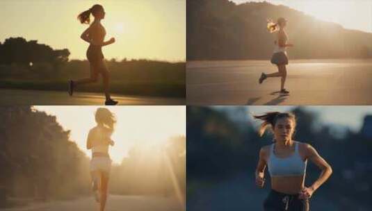 年轻人美女奔跑跑步奋斗拼搏追逐梦想一个人高清在线视频素材下载