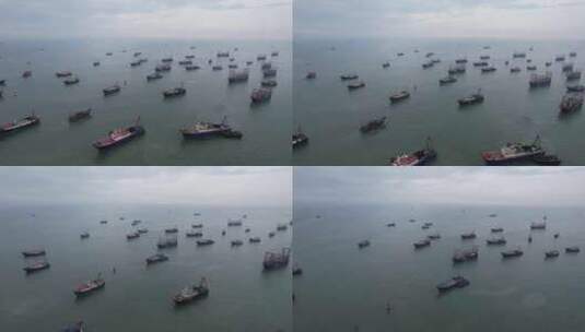 海边渔船广西北海海边风光航拍高清在线视频素材下载