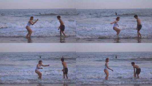 情侣在海滩玩耍高清在线视频素材下载