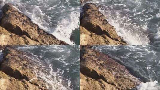 高清实拍击打岩石的海浪高清在线视频素材下载