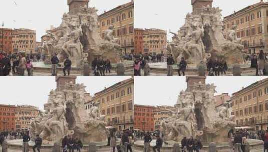罗马四河喷泉外的游客高清在线视频素材下载