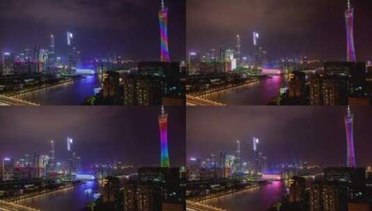 夜空中五颜六色的广州塔高清在线视频素材下载
