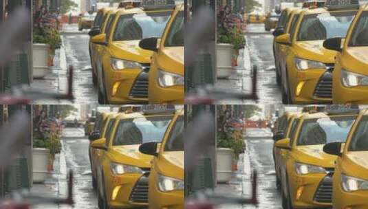 雨天在街边等客的出租车特写高清在线视频素材下载