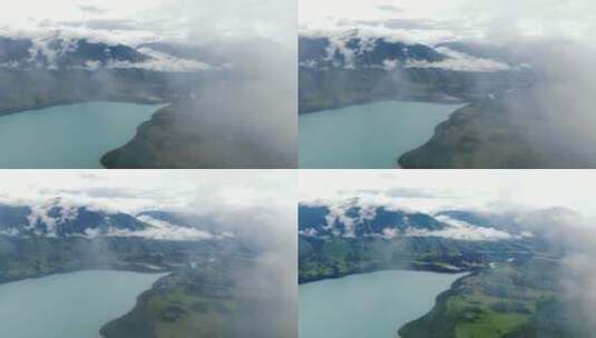 新疆喀纳斯湖湖面风景云雾高清在线视频素材下载