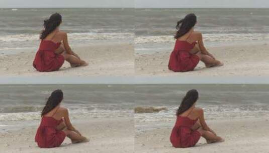 海滩上的女人高清在线视频素材下载