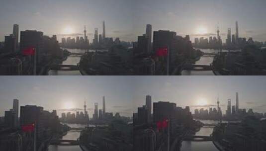 上海浦东陆家嘴金融区日出城市航拍4K高清在线视频素材下载