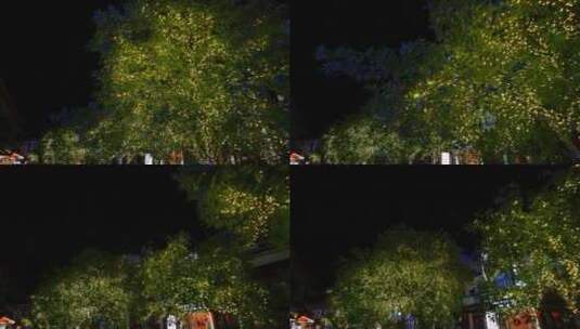 桂林阳朔西街夜景树上的霓虹灯饰高清在线视频素材下载