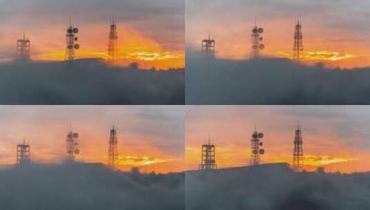 五指岭信号塔夕阳火烧云绝美壮观延时摄影高清在线视频素材下载