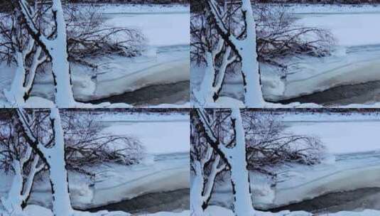 寒冬时节冰封的小溪高清在线视频素材下载